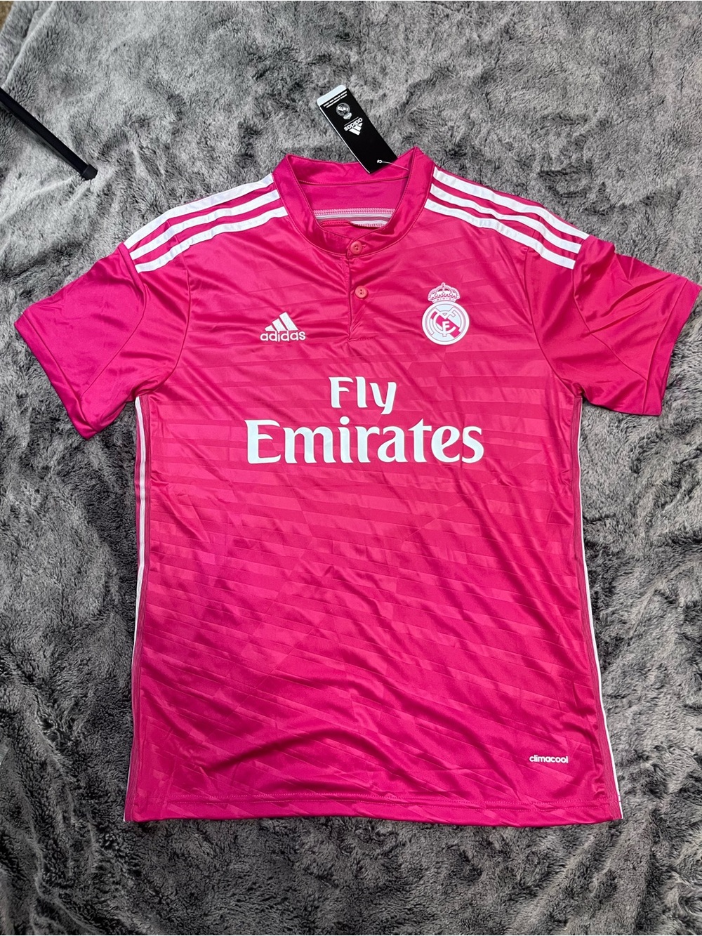 adidas men’s Real Madrid Hot Pink Fly Emirates Training Jersey